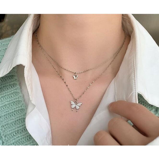 Kalung Rantai Klavikula Double layer Desain Butterfly Gaya Korea Untuk Wanita