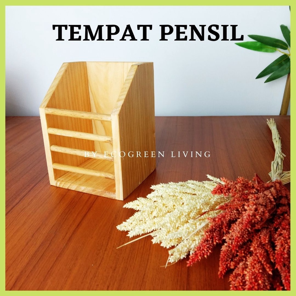 Pen Holder Desk Organizer Stationary / Wooden Desk Organizer / Tempat Pensil Kayu