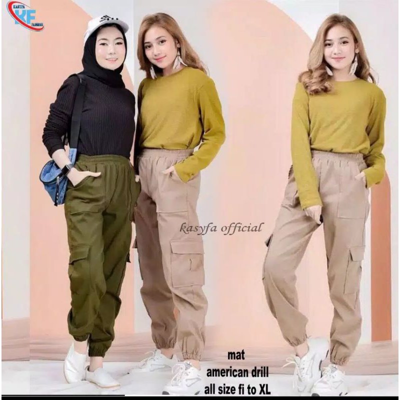 SALE CARGO PANTS JOGER//CELANA JOGER WANITA TRENDY//CELANA KANTONG DEPAN//FREE BELT(1KG MUAT 5PCS)