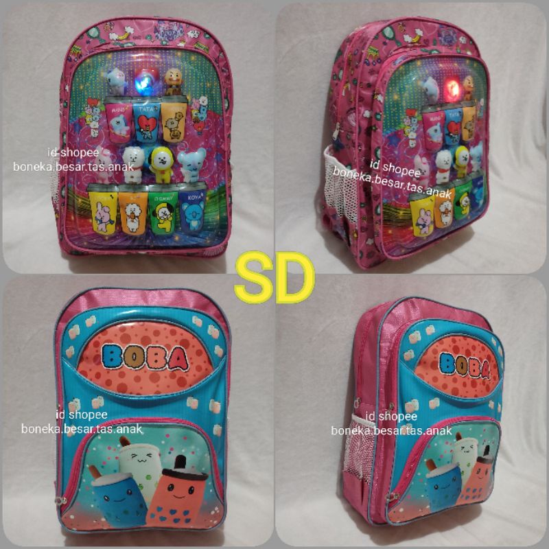 tas sekolah anak timbul 3D lampu LED SD TK Boba lampu BOBA LED Botol Boba gelas boba trendy Lucu