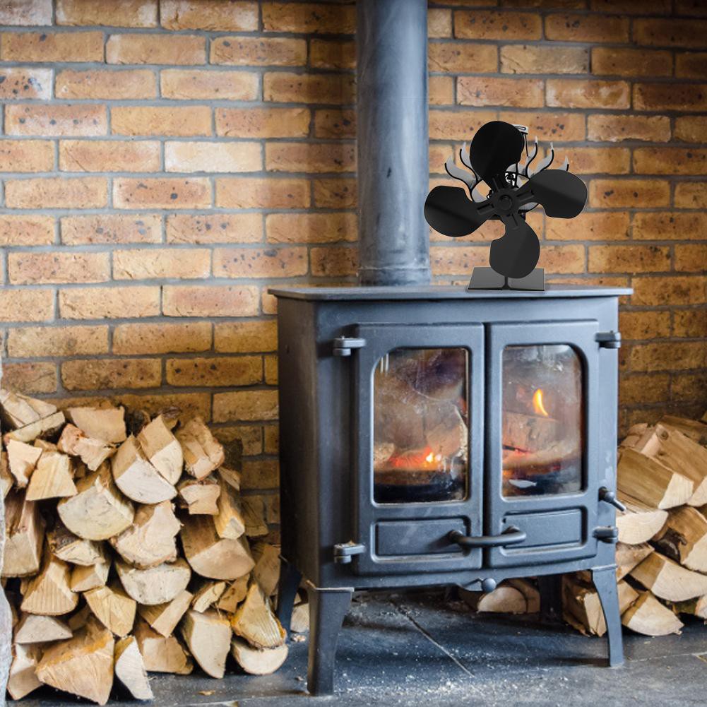 4 Blades Heat Powered Stove Fan Log Wood Burner Fireplace Fan Quiet Black For Wood Home Eco Fan Shopee Indonesia