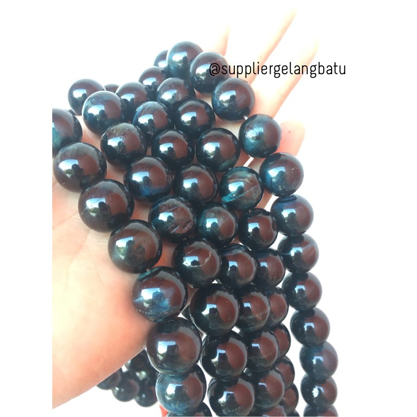 Premium Black Tiger Eye 16mm kilap mata singa hitam biduri sepah bulu aksesoris pernak pernik craft