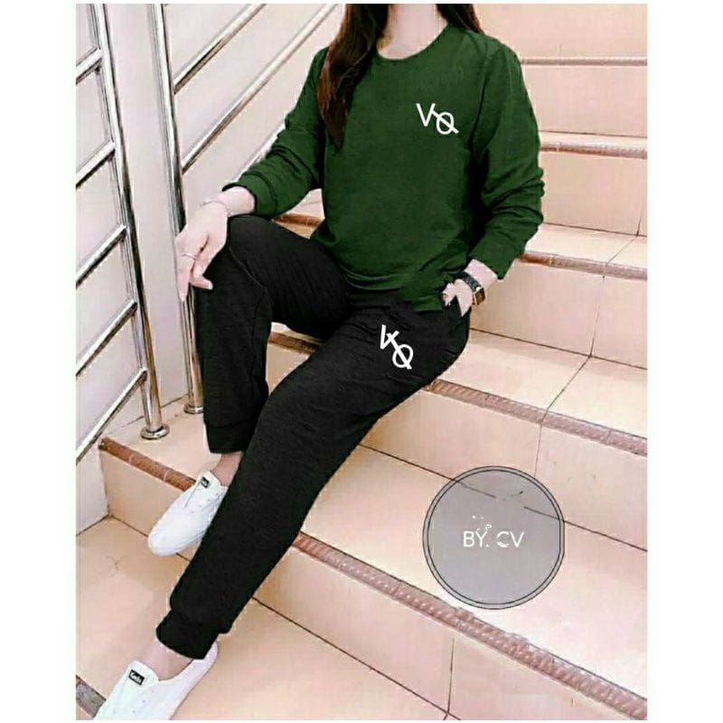 Setelan Baju lengan panjang wanita-baju +Celana jooger trendy VO setelan Distro keren