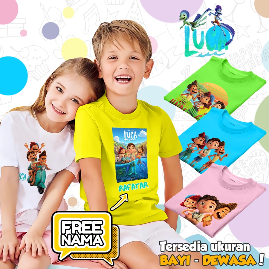 [FREE NAMA] Baju Kaos COUPLE  ANAK DAN DEWASA LUCA BANYAK MOTIF