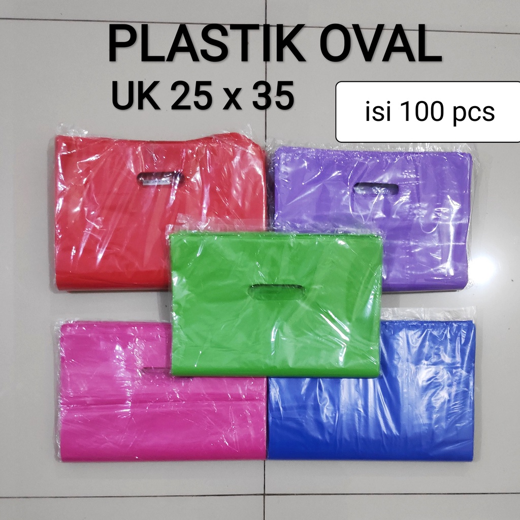 HD Oval Polos Uk.30x40 (100pcs) / 25x35 (100pcs) / 20x30 (100pcs), Kantong Belanja/Olshop, Plastik baju, Plastik Plong Oval