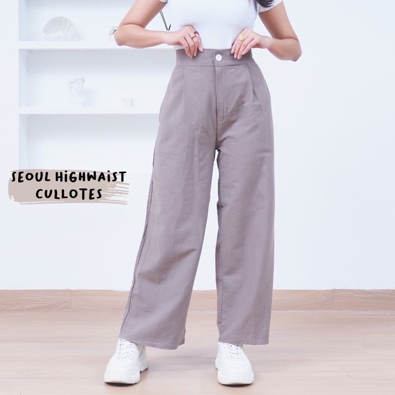 Celana Kulot Linen Highwaist Allsize - XXL