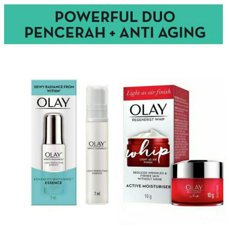 P&G Paket Olay Power Duo Mini Whip Cream 10g + Essence White Radiance Light 7ml Paket Duo Pencerah