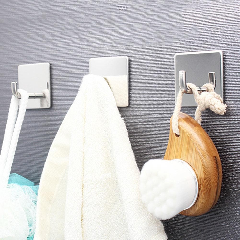 1 pc Home Stainless Steel Wall Mounted Hook / Kitchen Bathroom Self-adhesive Storage Hanger Hook