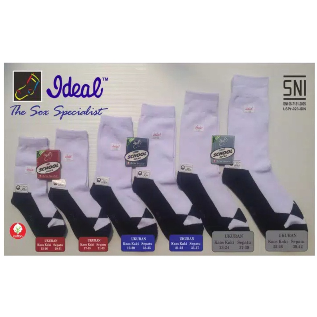 Kaos Kaki Sekolah - IDEAL - Putih Telapak Hitam