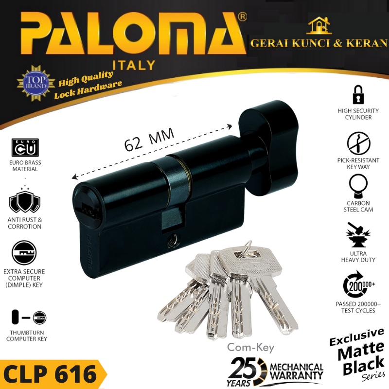 Knob Cylinder PALOMA CLP 616 DELUXE KC-CK 62MM - Computer Key HITAM