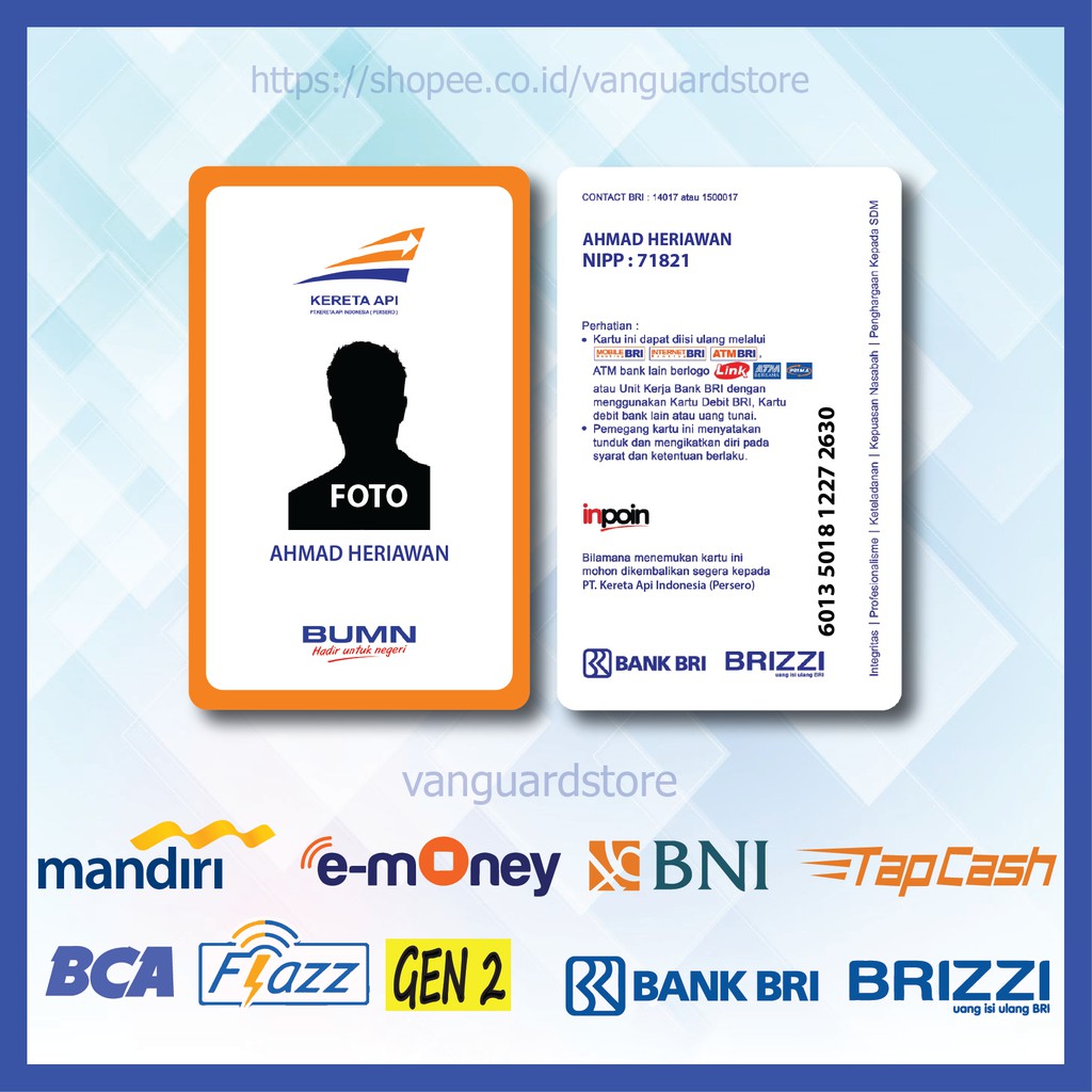 KARTU E MONEY E TOLL KARTU PT KAI BRI ID CARD 11 EMONEY MANDIRI FLAZZ TAPCASH BRIZZI-2 SISI