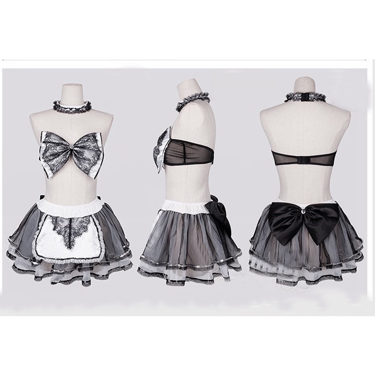 Sexy Lingerie kupu-kupu Cosplay Bra dan Rok Mini Lipit Lingerie Seksi Transparan 3A360