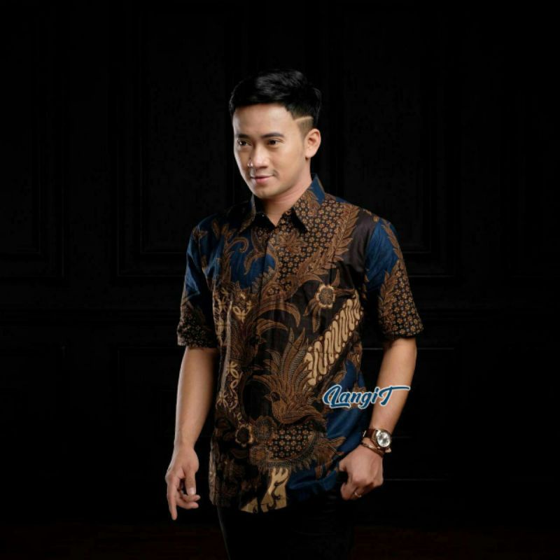BSWARTBatik HRB026 Kenongo Hem Pendek Padi Pekalongan M L XL Batik Pria MURAH ModernGrosir-Hem mahesa biru