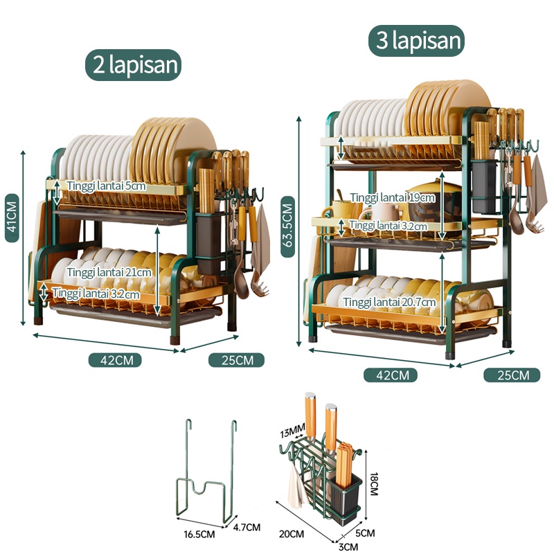 Rak Dapur Rak Piring Rak Serbaguna Rak Dish Drainer Dengan Aksesoris