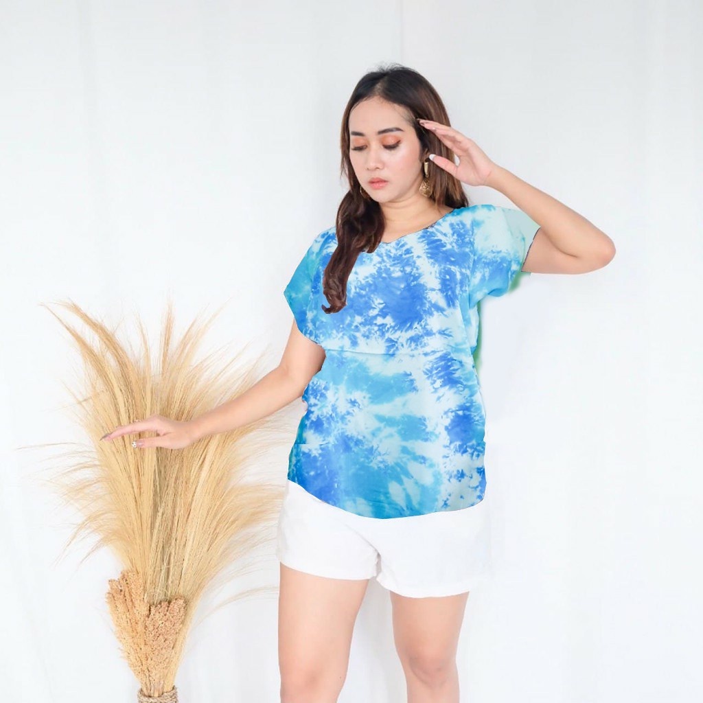 BAJU TIE DYE BALI | BAJU WANITA-TURKIS-PUTIH