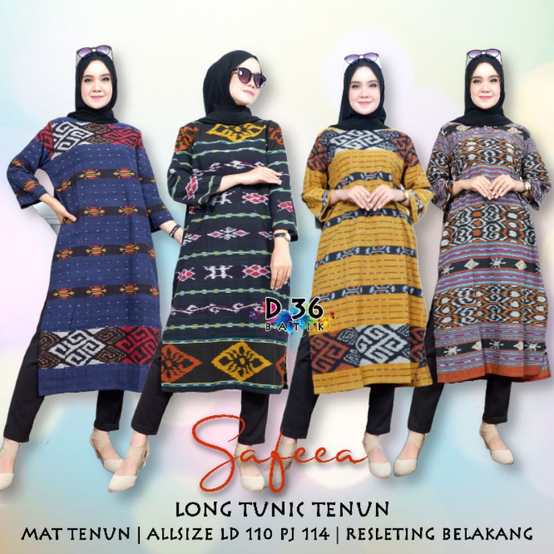 Long tunic bahan tenun troso asli Safeea baju panjang muslim wanita ibu remaja cewek dewasa etnik tr