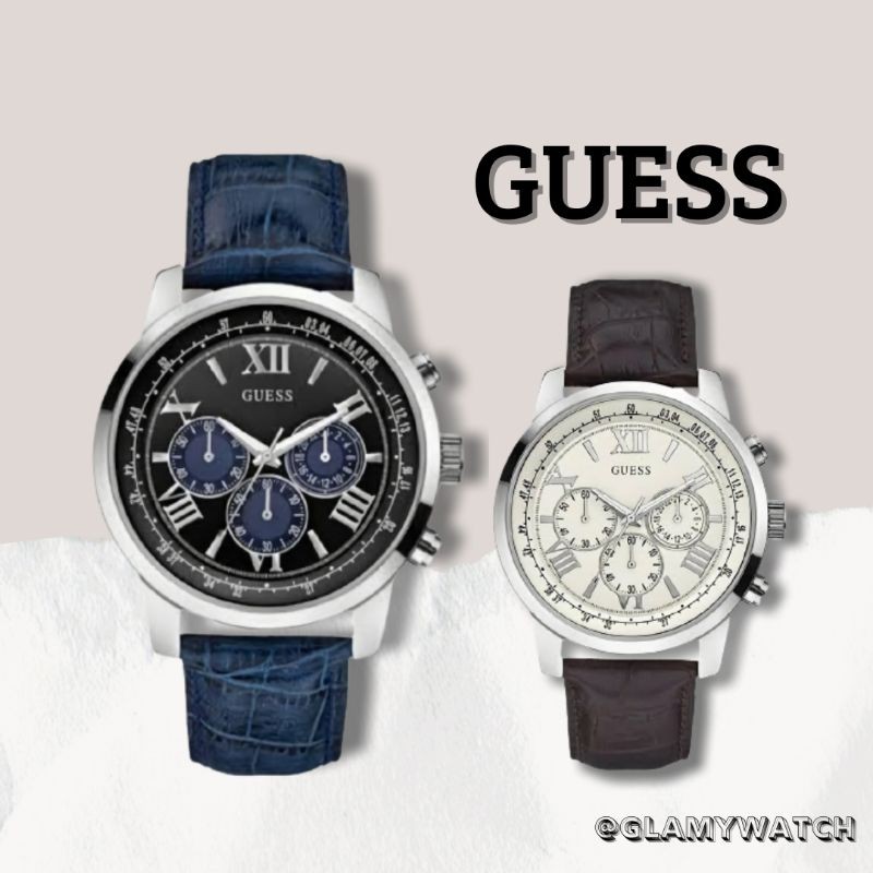 JAM TANGAN KULIT GUESS ELEGANT AUTOMATIC ANALOG LEATHER WATCH PRIA COWOK ANTI AIR ORI ORIGINAL MURAH