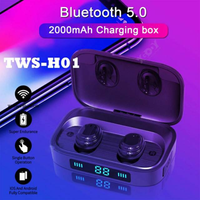 TWS H01 Headset Bluetooth LED Waterproof TWS-H01 Wireless Earphone Earbuds LED TWS H01