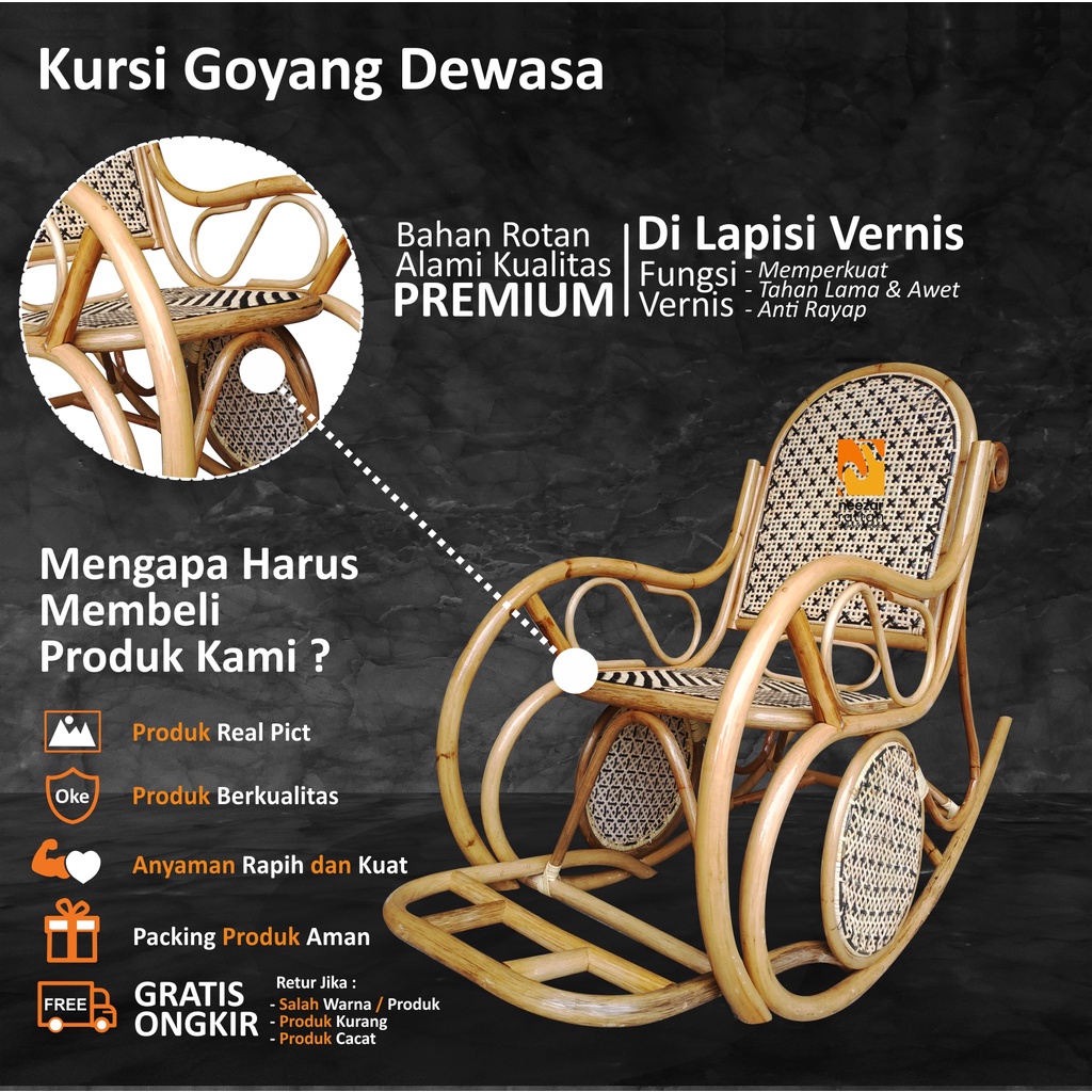 Kursi Santai Teras Lipat Goyang Dewasa Malas Selonjor selonjoran dari Rotan