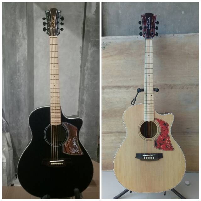 gitar akustik elektrik dobel run neck utuh tidak sambung model cole clak custom