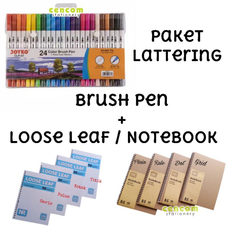 

Paket Hemat Lattering Brush Pen Loose Leaf Notebook Plain/Rule/Grid/Note