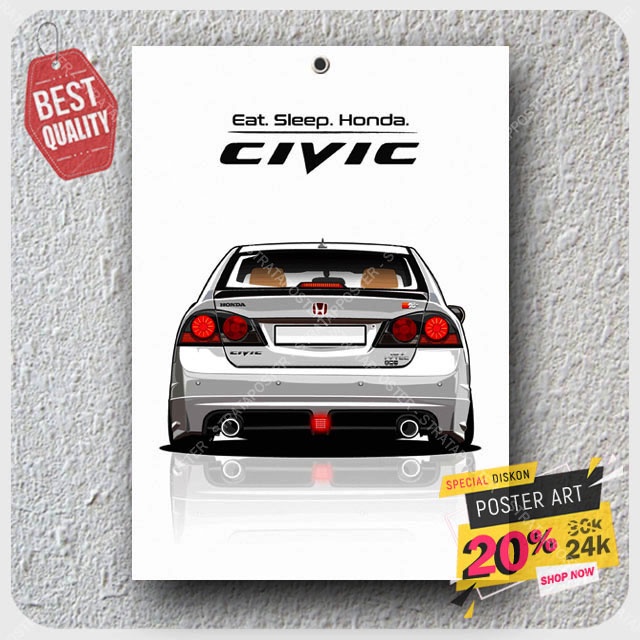 Poster Mobil honda civic - Hiasan dinding mobil klasik - Poster vintage - Poster - Pajangan dinding - Otomotif - 203051STA