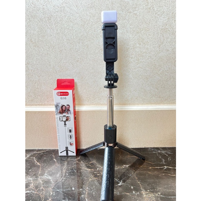 MIXIO - Q08 Selfie Stick Stainless Steel Tripod with WHITE LED Light