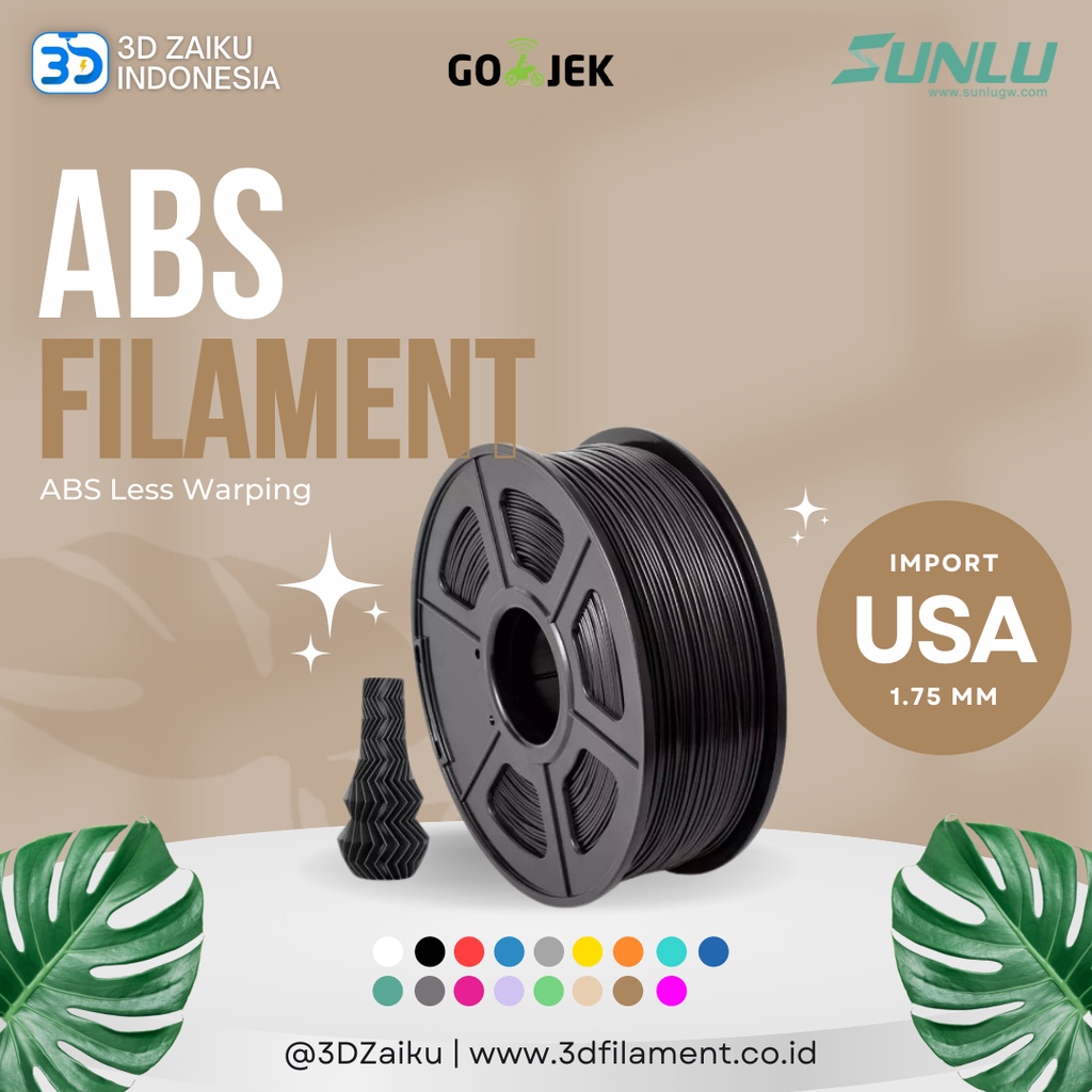 SUNLU 3D Filament ABS Less Warping Bahan Import dari USA