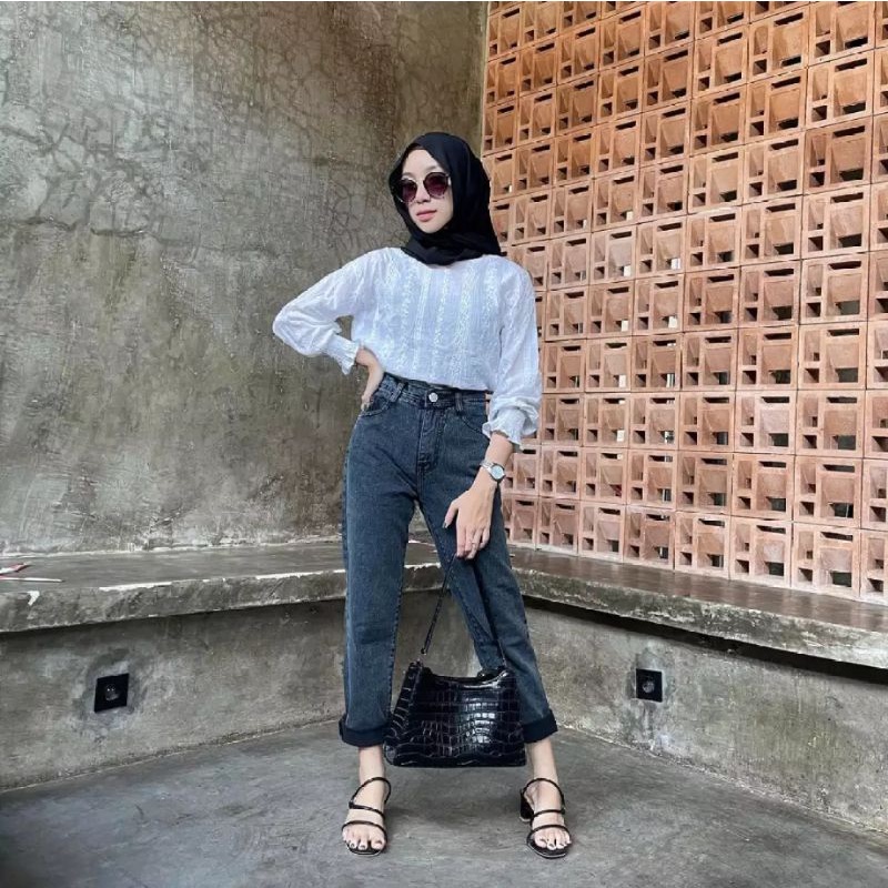 CELANA BOYFRIEND JEANS SNOW WANITA/BLACK SNOW/BOYFRIEND BASIC SNOW
