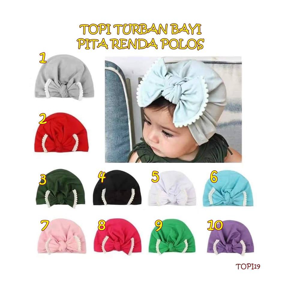 TOPI19 TOPI TURBAN BAYI PITA RENDA POLOS