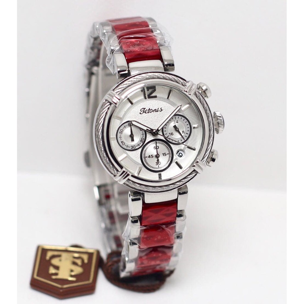 Lucapa Sancti Spiritus Jam Tangan Wanita / Cewek Tetonis Original T21 Rantai Silver Red