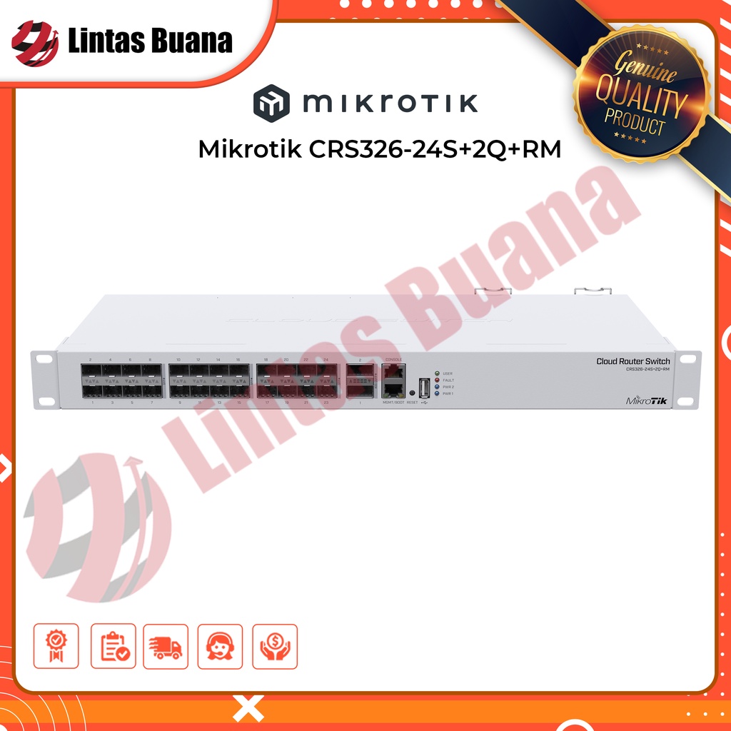 Commutateur Réseau Géré Mikrotik CRS326-24S+2Q+RM - 24 Ports SFP+ 10G, 2 Ports QSFP+ 40G, Rack 1U