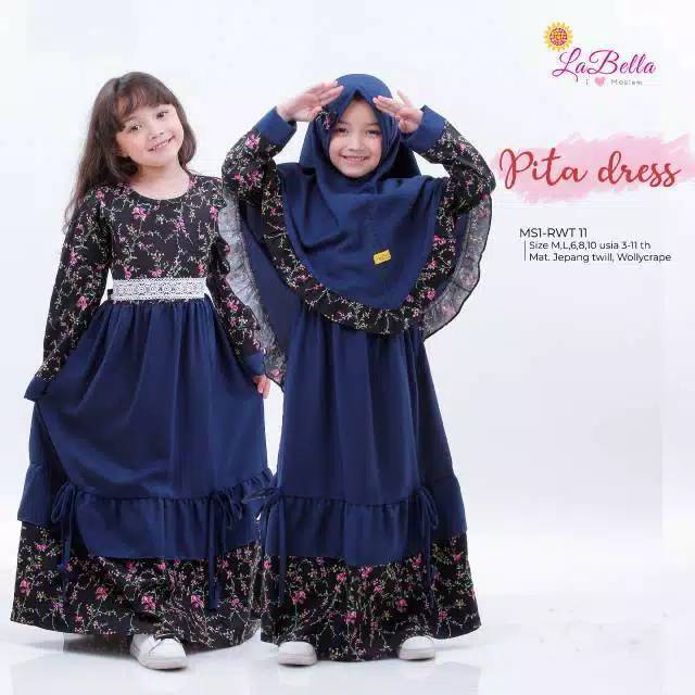 Baju muslim anak umur 3Tahun Pita Dress/Gamis katun jepang anak perempuan