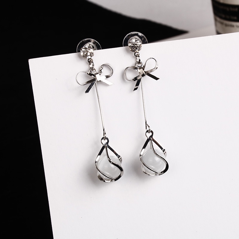 Anting Rumbai Panjang Desain Pita Opal Bahan 925 Silver Needle Gaya Korea Untuk Wanita