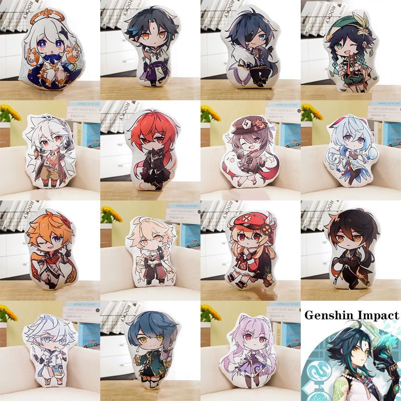 Genshin Impact 45CM Bantal Boneka Plush Zhongli XingQiu Kaeya Kado Paimon Cushion