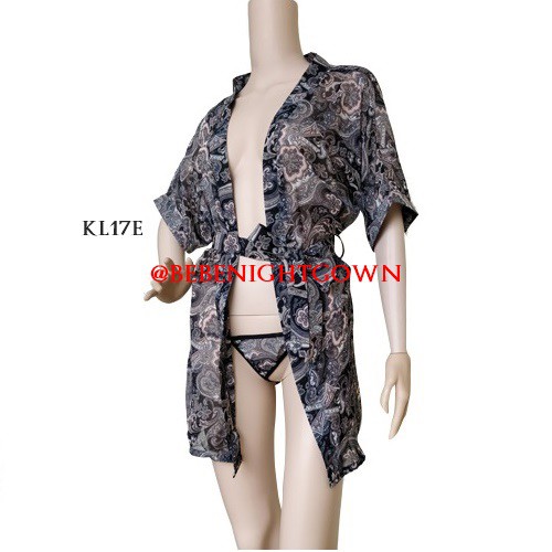 SET SEXY KIMONO LINGERIE BAJU TIDUR SEKSI JEPANG MOTIF BUNGA GREY KL17E