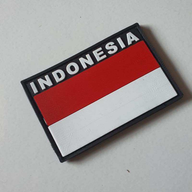 PATCH RUBBER LOGO BENDERA MERAH PUTIH INDONESIA TULISAN ATAS/TEMPELAN EMBLEM KARET VELCRO