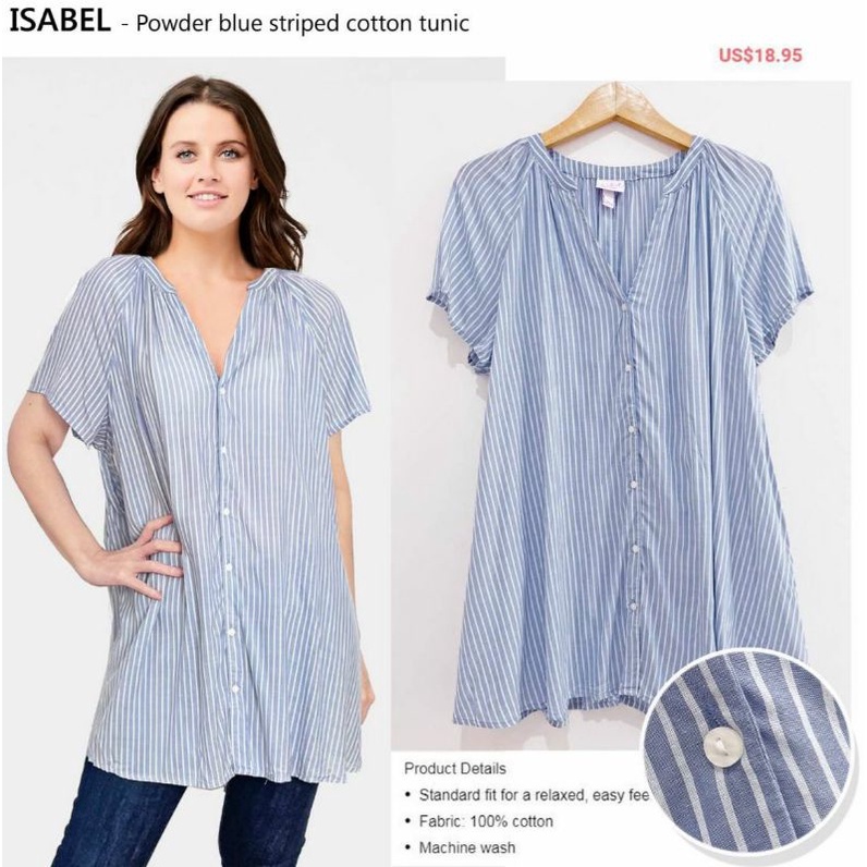 isabel powder bkue striped cottin tunic blouse