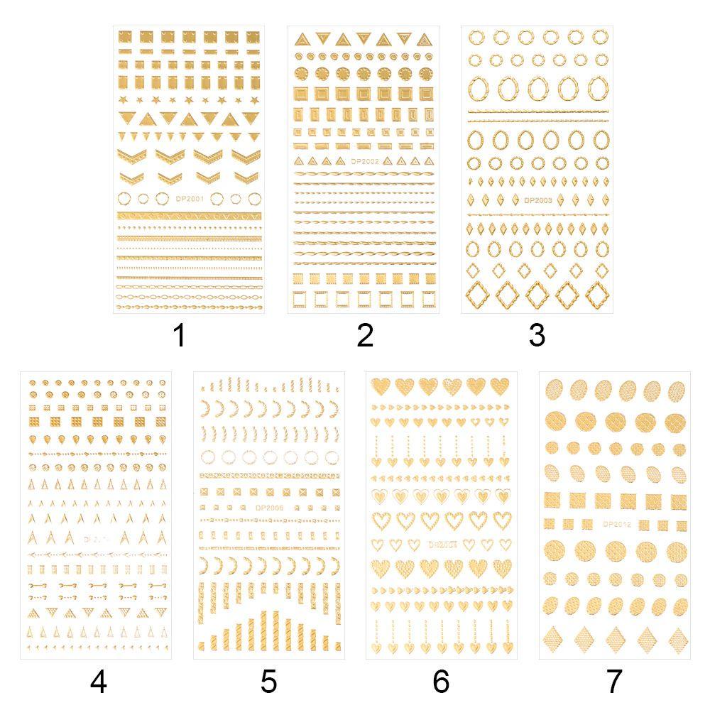 Solighter 3D Stiker Kuku Nail Art Perak Emas Garis Geometris Stripe Transfer Stickers
