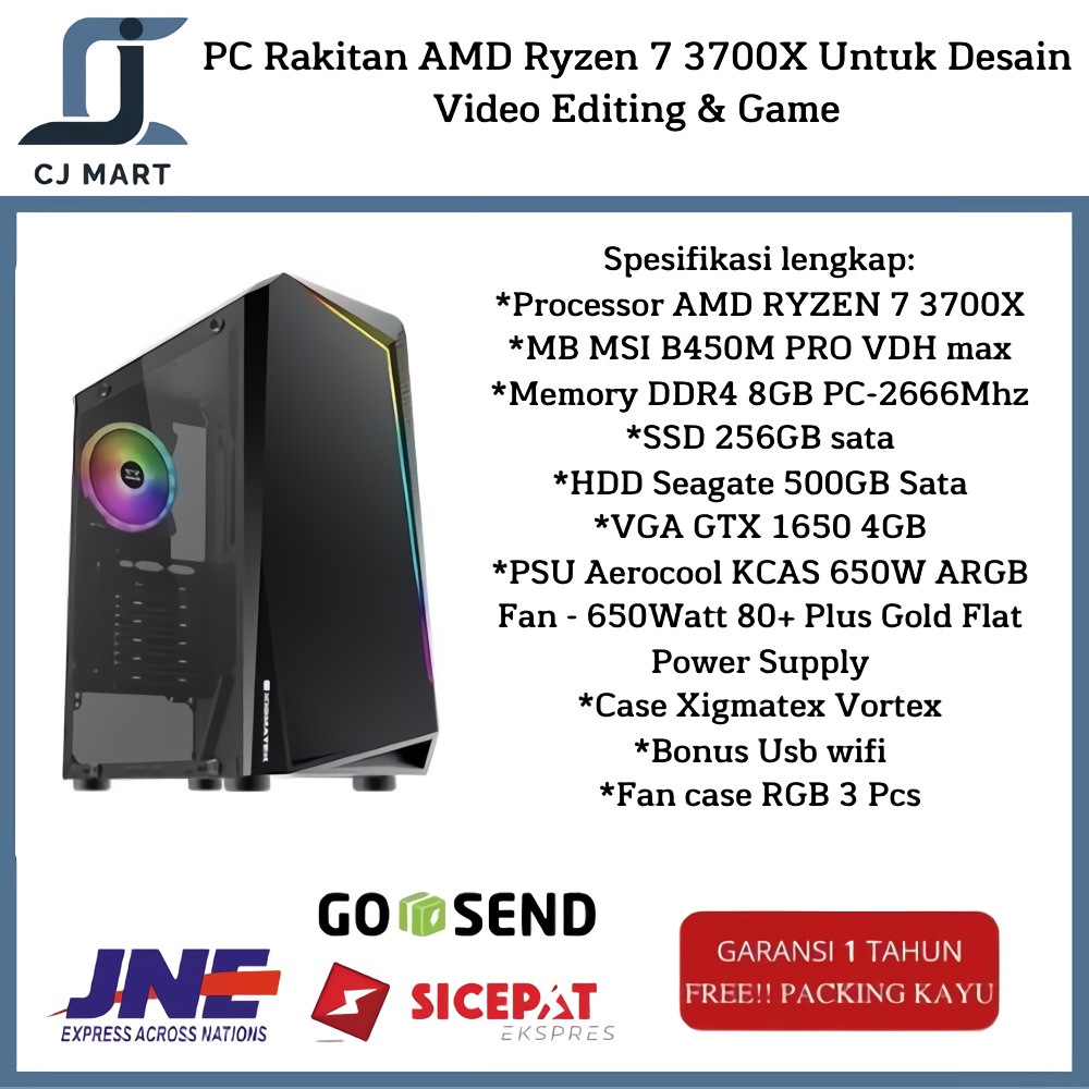 PC Rakitan AMD Ryzen 7 3700X Untuk Desain, Video Editing &amp; Game