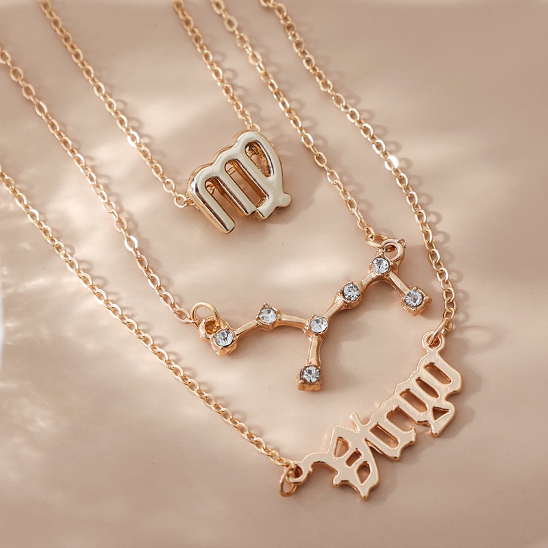 3pcs / Set Kalung Liontin 12 Rasi Bintang Zodiak Bahan Cardboard Untuk Wanita