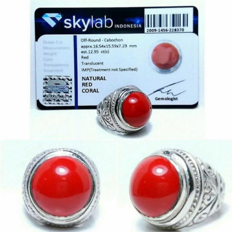 Cincin Batu MERAH MARJAN Asli/Natural 100% poles memo