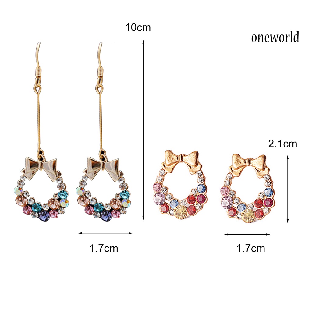 OW# Colorful Rhinestone Drop Earrings Bow Women Circle Hook Earrings Stud Earrings Fashion Jewelry