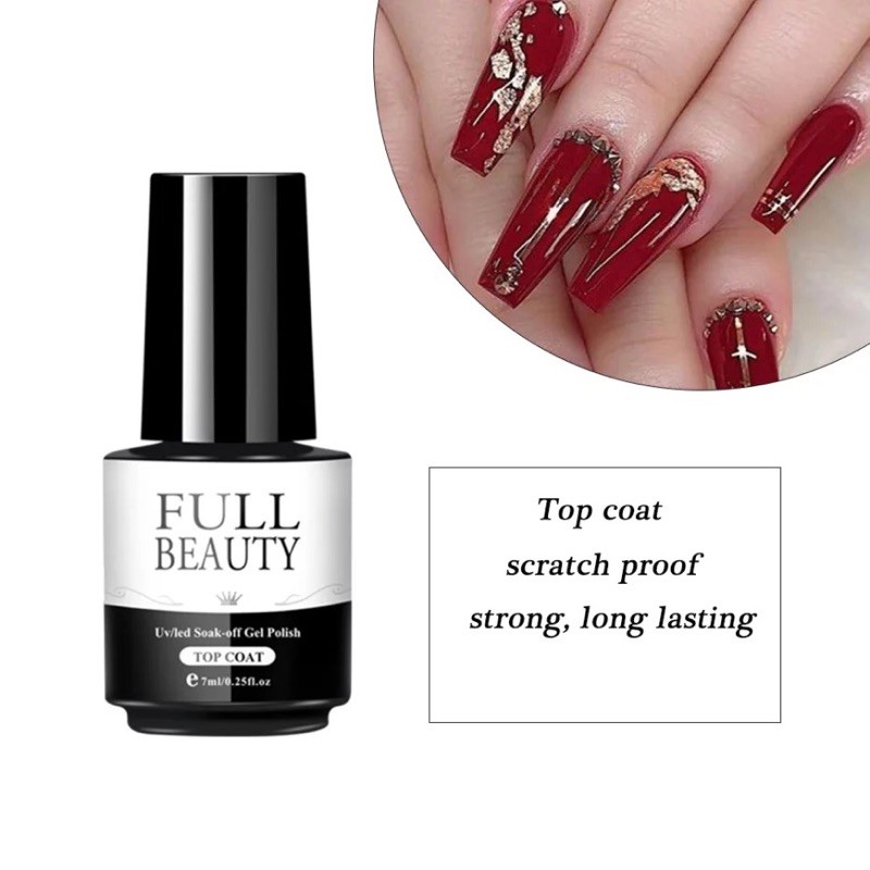 FULL BEAUTY TOP COAT BASE COAT 7ml uv led soak off gel polish kutek gel