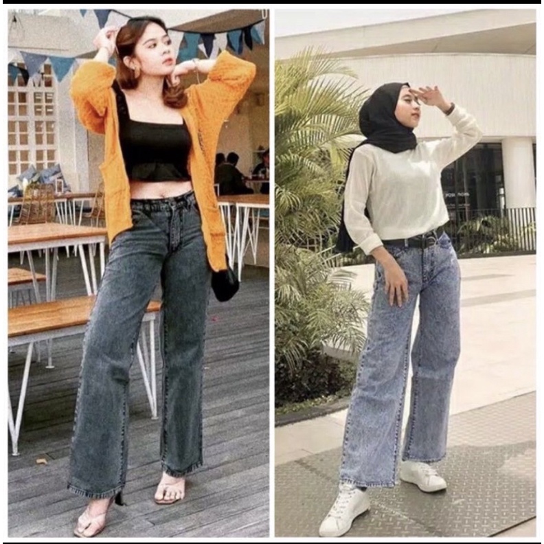 Celana Kulot Jeans Wanita - boyfriend snow acid - kulot highwaist