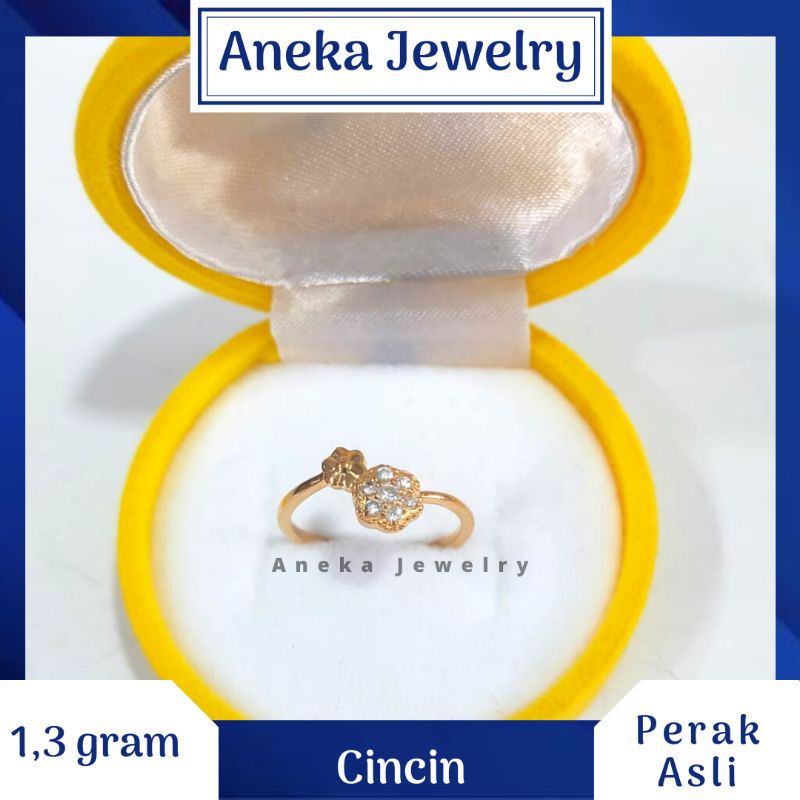 Cincin Bunga Cor Mata, Perak 925, Sepuh Emas Rosegold