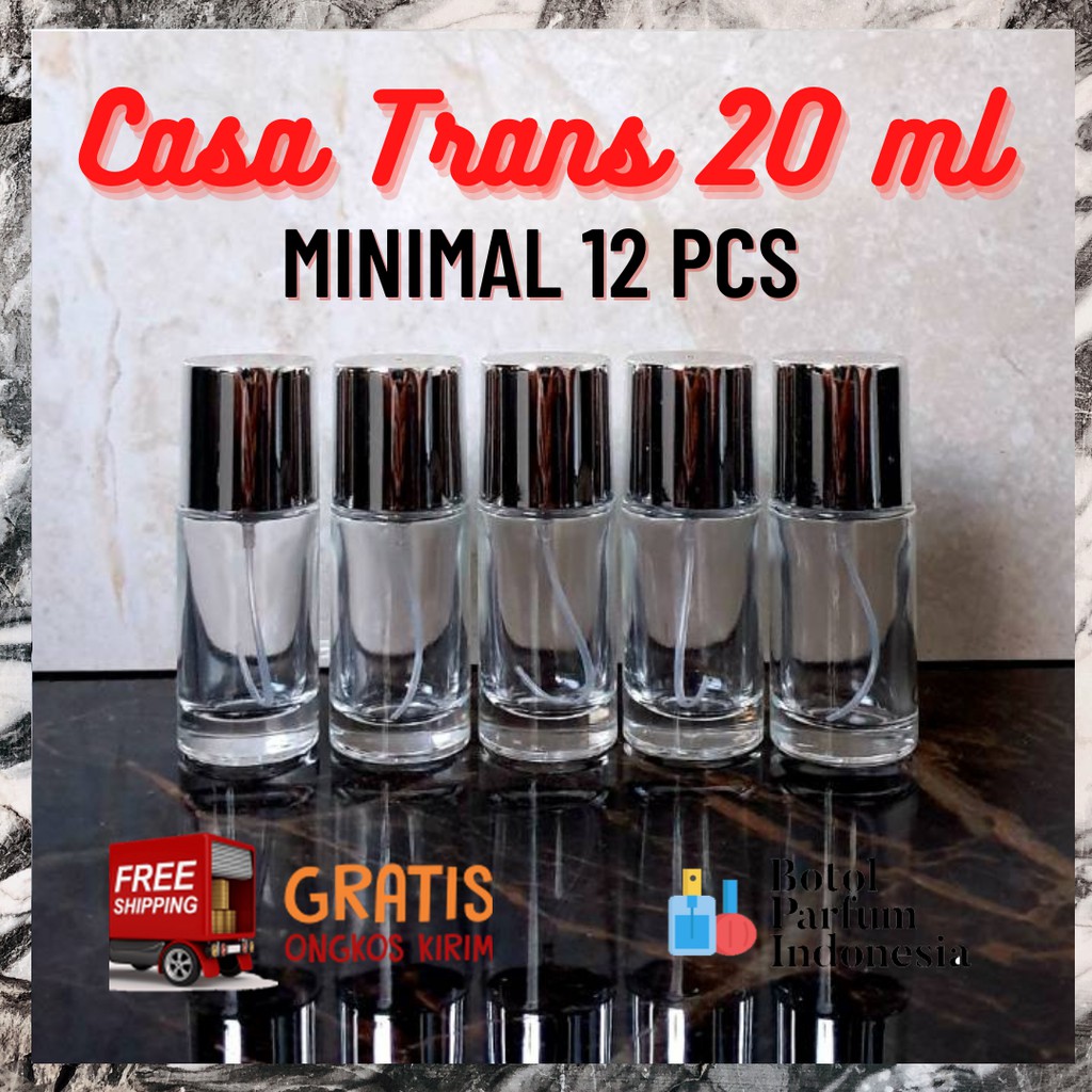 BOTOL PARFUM SPRAY KACA KOSONG 20 ML (CASA TRANSPARAN SILVER CAP 20 ML)