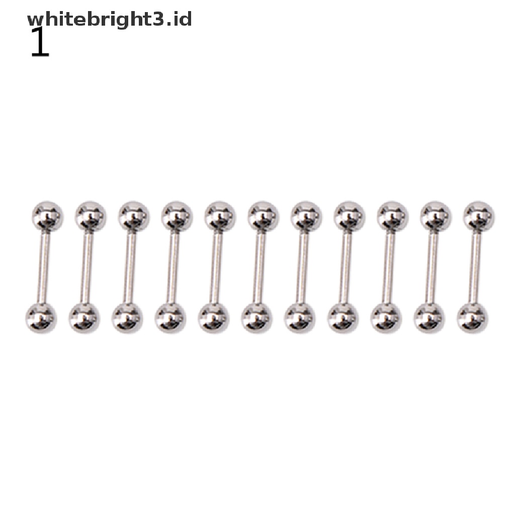 (whitebright3.id) 10pcs Anting Tindik Lidah / Puting Bentuk Barbel Bahan Stainless steel