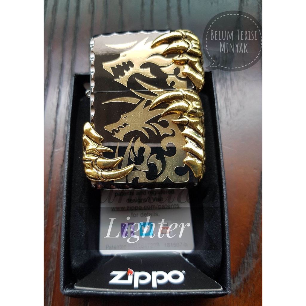 BISA COD - (FREE BOX) KOREK API ZIPPO PREMIUM MOTIF CAKAR NAGA FULL SISI GRAFIR UKIR TIMBUL MADE IN 
