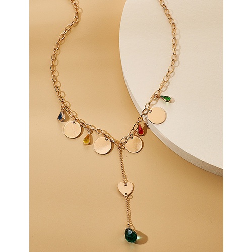 LRC Kalung Fashion Gold Color Diamond Heart Circle Alloy P64026